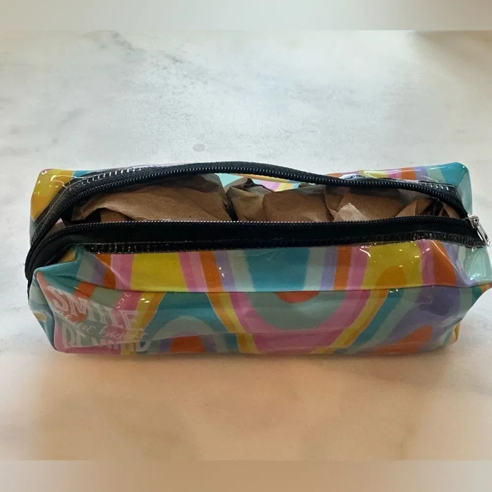 “Smile and Be Kind” Rainbow Pencil Pouch Cosmetic Bag